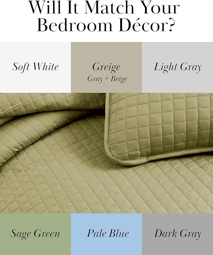 Southshore Fine Living, Inc. Full/Queen Quilt Set with 2 Matching Pillow Shams, Lightweight Full Size Quilt Coverlet, Easy Care, Machine Washable Queen Size Bedspread, Taupe