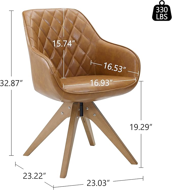 Art Leon Mid Century Modern Swivel Accent Chair with Arms, Beech Wood Legs Leather Upholstered Computer Desk Chair for Small Spaces Home Office Living Room Bedroom, Claybank