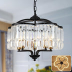 Modern Crystal Chandelier for Dining Room - Adjustable 5 Lights Black Farmhouse Pendant Light Fixture Hanging for Foyer Bedroom Living Room Hallway Kitchen