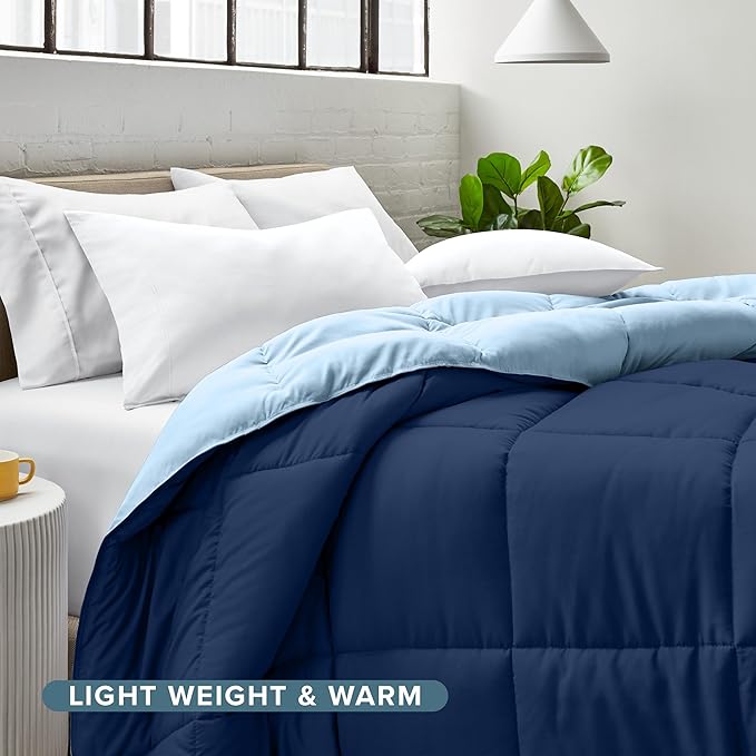Bare Home Twin/Twin Extra Long Comforter - Reversible Colors - Goose Down Alternative - Ultra-Soft - Premium 1800 Series - All Season Warmth - Bedding Comforter (Twin/Twin XL, Dark Blue/Light Blue)