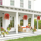 Ivydale 2 PCS Artificial Hanging Flowers Fake Plants Outdoor,Silk Morning Glory Faux Flowers with Eucalyptus Leaves,UV Resistant Realistic Hanging Petunias Plants for Home Garden Decor (Red)