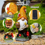 Solar Garden Gnomes Outdoor Statues-11.8‘’Outdoor Garden Decor-LED Outdoor Decor Light-Unique Housewarming Gifts Yard Art Sculptures for Patio Lawn Ornaments