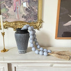 OMISHE 60" Long Extra Large Wood Bead Garland Grey with 1.6" Diameter Wooden Beads and Tassels, Rustic Farmhouse Country Decorative Beads for Home Tiered Tray Decor, Grey