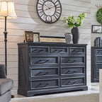 ACCOHOHO Farmhouse 9 Drawer Dresser for Bedroom, 36 Inch Tall Modern Dresser TV Stand with Large Drawers & Bar Handles, Rustic Wood Chest of Drawers for Bedroom, Living Room, Hallway, Black