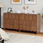 3 Drawer Dresser for Bedroom, Modern Closet Chest of Drawers with Wave Fluted Drawer, Wood Storage Small Dresser Organizer for Nursery Bedroom Living Room Hallway Closet (Walnut)