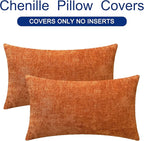 CaliTime Fall Throw Pillow Covers Decorative 12 X 20 Inches Pack of 2 Cozy Chenille Cushion Cases for Couch Sofa Bed Living Room Home Burnt Orange