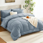 CozyLux Twin Comforter Set with Sheets Grayish Blue, 5 Pieces Bed in a Bag, Dusty Blue Comforter Twin Size, All Season Bedding Set with Stitch Quilted Comforter, Flat Sheet, Fitted Sheet, Pillowcases