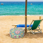 Inflatable Ottoman Stool D21 xH9 for Outdoor/Indoor Use, Water Repellent Patio Foot Rest Stool with Portable Handle,Round Pouf Ottoman Suitable for Garden,Deck and Camping - Damask Red