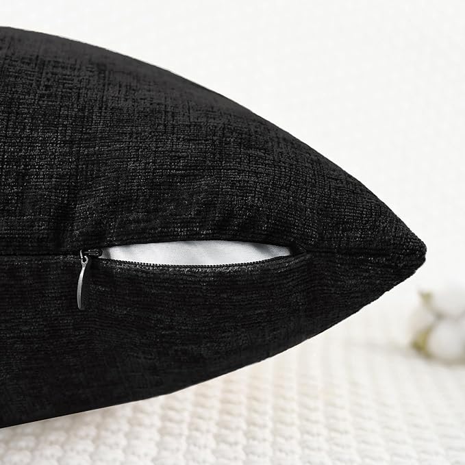 CaliTime Throw Pillow Covers Decorative 12 X 20 Inches Pack of 2 Cozy Chenille Cushion Cases for Couch Sofa Bed Living Room Home Black