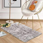 Latepis White with Grey Tips Small Bedroom Washable Soft Shaggy 2x3 Rug Fuzzy Rug Faux Sheepskin Fur Rug for Cushion Cat Mat Home Decor Rectangle