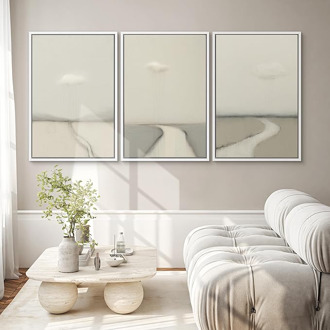 SIGNWIN Framed Canvas Print Wall Art Minimalist Rain Cloud Abstract Neutral Landscape Photography Modern Art Minimalist Black and White for Living Room, Bedroom, Office - 16"x24"x3 White
