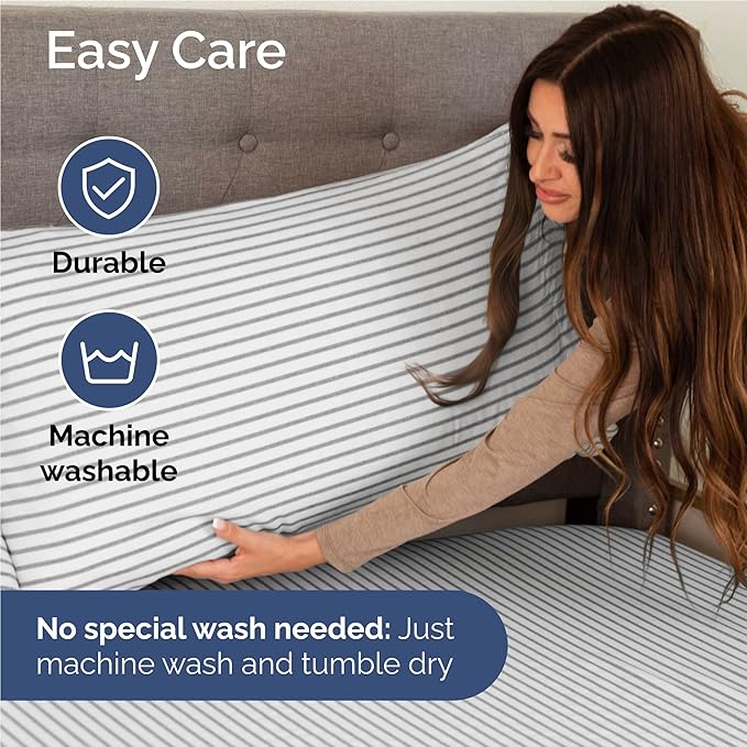 Full Sheets Set 6 Piece - Includes 4 Pillowcases - Bed Sheets Full Size - Soft Hotel Luxury Bedding - Cooling, Comfy & Breathable - 1 Flat & 1 Fitted & 4 Pillowcases w/ Deep Pockets - Grey Stripes