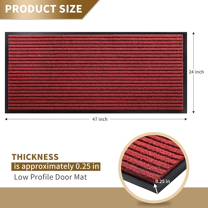 Yimobra Front Door Mat Outdoor Indoor Entrance, 100% Waterproof All-Season All Weather Doormat, Welcome Matt Outside Entry, Non Slip, Low Profile, Heavy Duty Patio Porch Floor Mats,47 x 24,Black Red