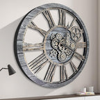 HOIBAI Large Wall Clock, Wall Clocks for Living Room Decor 36 Inch Farmhouse Vintage Rustic Kitchen Wall Decor Vintage Roman Oversized Wall Clock for Home Bedroom House, Moving Gears Clock