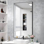 48x24In Black Bathroom Mirror for Wall, Rectangle Mirrors with Metal Frame, Bathroom Rectangular Mirror Modern Wall Mirror for Bedroom Living Room, Entryway Hangs Horizontal or Vertical