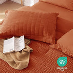 MUXHOMO 7 Pieces King Comforter Set, Seersucker Bed in a Bag King Size, All Season Luxury Bedding Set with Comforter, Flat Sheet, Fitted Sheet, Pillowcases & Shams, Burnt Orange