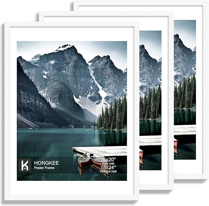 18x24 Frame Set of 3 - Display 16x20 Photo with Mat or 18 x 24 Poster without Mat, Wall Mounting Horizontal and Vertical, White