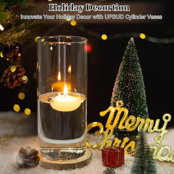 12pcs Glass Cylinder Vases for Centerpieces | 8 Inch Clear Flower Vase for Wedding Decorations, Floating Candle vases for Dinner Table, Bridal Shower, Office Home Décor