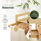 Laundry Hamper 3 Section beige - Large Bamboo Laundry Sorter with Removable Cotton Bags -Three Compartment Organizer for Clothes - Durable, Eco-Friendly, and Stylish Storage Solution for Home