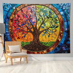 keowhsf Tree of Life Tapestry Wall Hanging – Colorful Stained Glass Look Wall Art with Fantasy Aesthetic, Large Tapestry for Bedroom, Living Room, Home Decor