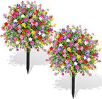 Artificial Boxwood Topiary Ball Trees with Ground Spikes UV Resistant Faux Greenery Shrubs Fake Shrubs for Outdoors, Realistic Faux Plants Bushes for Garden Porch Yard Patio Decor (Multi)