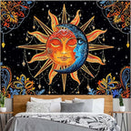 Lunerfex Sun and Moon Tapestry Mandala Wall Tapestry, Cute Tapestries for Bedroom Ceiling Tapestries Wall Hanging for Bedroom Living Room Decor Sun-1 70"x90"