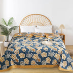 Boho Throw Blanket for Bed - 100% Pure Cotton Ultra Soft Rustic Quilt - Farmhouse Decor Bed Blankets, All Season Rustic Throw for Sofa Couch Chair(91''x 98'', Floral)