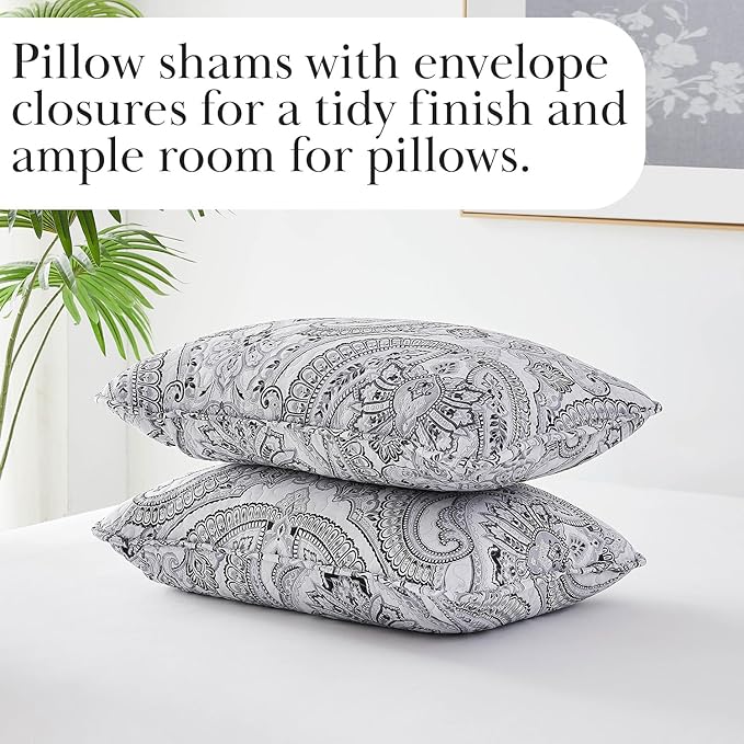 Southshore Fine Living, Inc. Boho King Quilt Set, Lightweight Bedspread, Summer Coverlet, 3-Piece Paisley Bedding Set with Two Matching Quilted Pillow Shams, California/King Quilts, Black