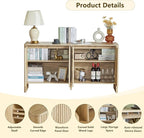 Sideboard Buffets Cabinet, Modern Accent Storage Cabinet with 4 Fluted Doors and Adjustable Shelves, Wood Credenza Buffet Sideboards, Console Table for Kitchen Dining Living Room Entryway (Natural)