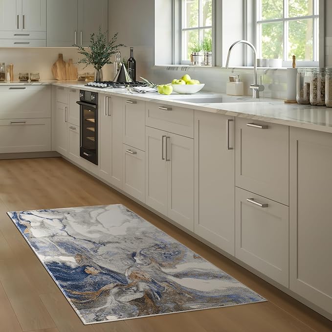 Abani Rugs Abstract Design 2' 6" x 6' Bedroom Rug - Grey, Brown & Blue Modern Multi-Dimensional Washable Area Rug