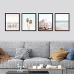 SIGNWIN Framed Collage Print Gallery Set 1980s Retro Miami Wall Art, Set of 4 Beach Landscape Wall Decor Prints, Nature Wilderness Wall Décor for Living Room, Bedroom - 12"x16" Black