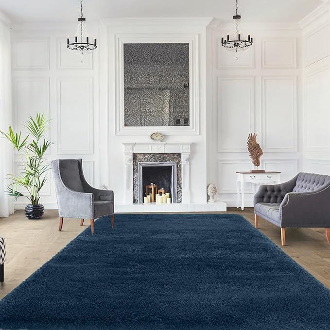 10x14 Area Rug Living Room: Navy Blue Area Rugs for Living Room - Large Shag Area Rugs 10 x 14 for Bedroom Soft Fluffy Carpet (Navy Blue/10x14 Feet)