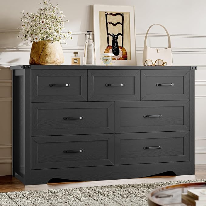 7-Drawer Dresser for Bedroom, Modern Wooden Chest of Drawers with Metal Handles, Anti-Tipping Design, Sturdy and Stable Storage Organizer for Living Room, Entryway, Home Office
