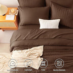 CozyLux Queen Comforter Set Brown Seersucker 7 Pieces Bed in a Bag Queen Comforter Set with Sheets, Luxury Soft Bedding Set with Down Alternative Comforter, Sheets, Pillowcases & Shams for All Seasons