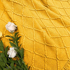 inhand Knitted Fall Throw Blanket for Couch and Bed, Knit Fall Decor Halloween Blanket with Tassel, Mustard Yellow Lightweight Decorative Farmhouse Warm Woven Blankets and Throws for Women, 50"x60"