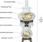 Touch of Class Abigail Hurricane Style Parlor Table Lamp - Antique Victorian Aesthetic - Painted by Hand - Floral Designs - Vintage Lighting for Bedroom, Living Room, Office Desk, Hotel and Bedside