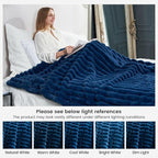 Cozy Bliss Faux Fur Throw Blanket for Couch, Cozy Warm Plush Striped Blanket for Sofa Bedroom Living Room,50 * 60 Inches Navy Blue