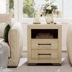 Hazel 2 Drawers End Table, 21" Side Table with Open Storage Shelf, Solid Modern Rustic Nightstand for Bedroom, Living Room or Home Offices