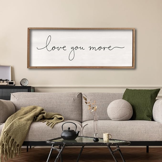 Love You More Sign 40''×15'' Master Bedroom Above Over Bed Wall Decor Modern Farmhouse Large Vintage Wood Framed Hanging Over Bed Bedside Wall Art (Wood)