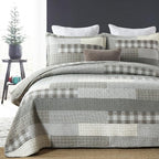 Y-PLWOMEN Quilts Queen Size - 100% Cotton Grey Queen Quilt Farmhouse Plaid Quilted Bedspread, 3 Pieces Lightweight Reversible Queen Size Quilt Bedding Set for All Season