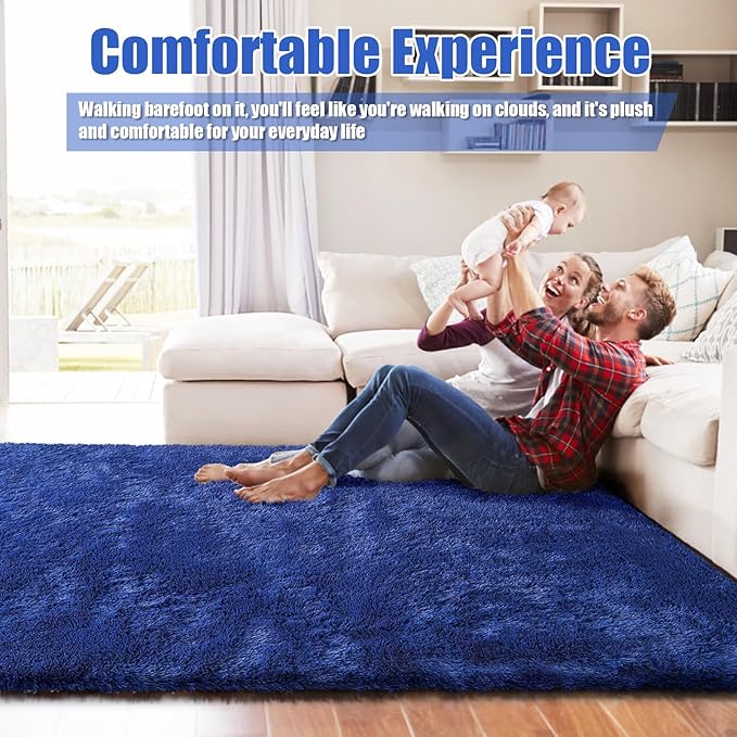 9x12 Fluffy Area Rugs for Living Room,Large Fuzzy Shag Area Rug for Bedroom,Blue Soft Non-Shedding Indoor Plush Carpet for Kids Bedroom Nursery Home Decor