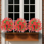 22.8" Set of 2 Fall artificial Boxwood topiary Ball tree for outdoors with Spike,UV Resistant Faux Shrubs Outdoor with morning glory flowers,Faux Plants Bushes for Garden Porch Yard Patio Decor(Red)