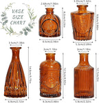 Glass Bud Vase Set of 5, Amber Small Flower Vases for Centerpieces in Bulk, Mini Vintage Vase for Rustic Wedding, Home,Table Decoration