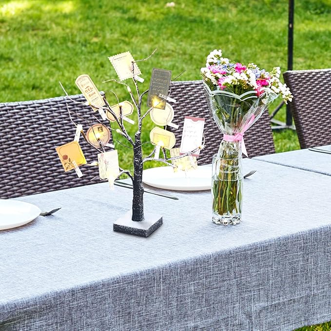 Coume Money Tree Gift Card Holder 1.5 ft Tabletop Display Tree with 72 LED Lights 15 Clear Clips Silver Display Birch Twig for Money Wedding Card Photo Birthday Fall Thanksgiving Halloween Christmas