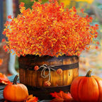 Artificial Fall Flowers for Outdoors, 10 Bundles Artificial Plants UV Resistant Fall Fake Mums Plants for Outside Halloween Christmas Porch Decoration Fall Decor(Orange(Eucalyptus))