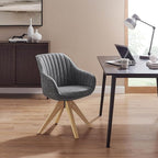 Art Leon Office Chair No Wheels, Mid Century Modern Desk Chair, Swivel Accent Chair with Oak Wood Legs, Faux Leather Upholstered Armchair for Desk, Gray