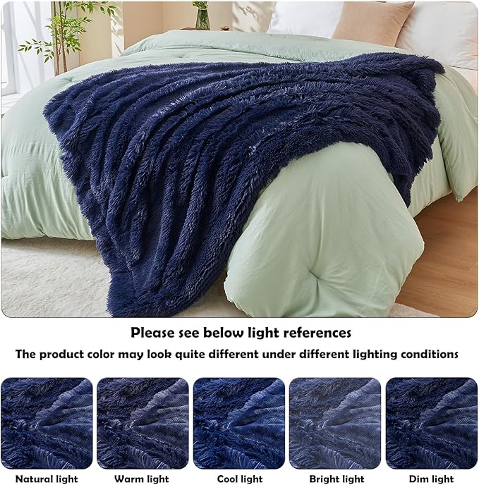 GONAAP Fuzzy Faux Fur Throw Blanket Dark Navy Super Soft Cozy Plush Fuzzy Shaggy Blanket for Couch Sofa Bed (Dark Navy, Throw(50"x60"))