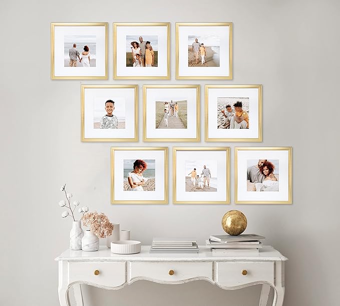 Sheffield Home 9 Piece Gallery Wall Frame Set, 12x12 in. Matted to 8x8 in. (Gold)