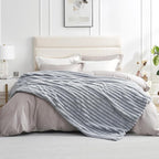 Amélie Home Faux Fur Throw Blanket for Couch, Cozy Fuzzy Fluffy Fur Luxurious Soft Striped Plush Gift Blankets for Family Sofa Chair Bed Living Room Bedroom, 60"x80", Light Grey