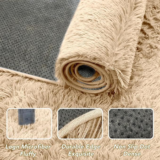 Living Room Area Rugs 8x10: Beige Ultra Fluffy Non-Slip Floor Carpet for Bedroom Living Room Home Office, Soft Shag Rug Home Decor (Beige 8x10 Feet)